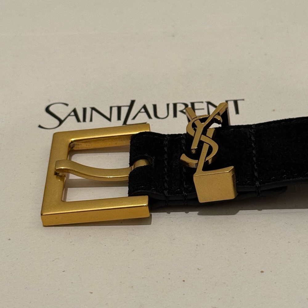 Saint Laurent Black Leather Belt with Gold Buckle - Picture 7 of 11